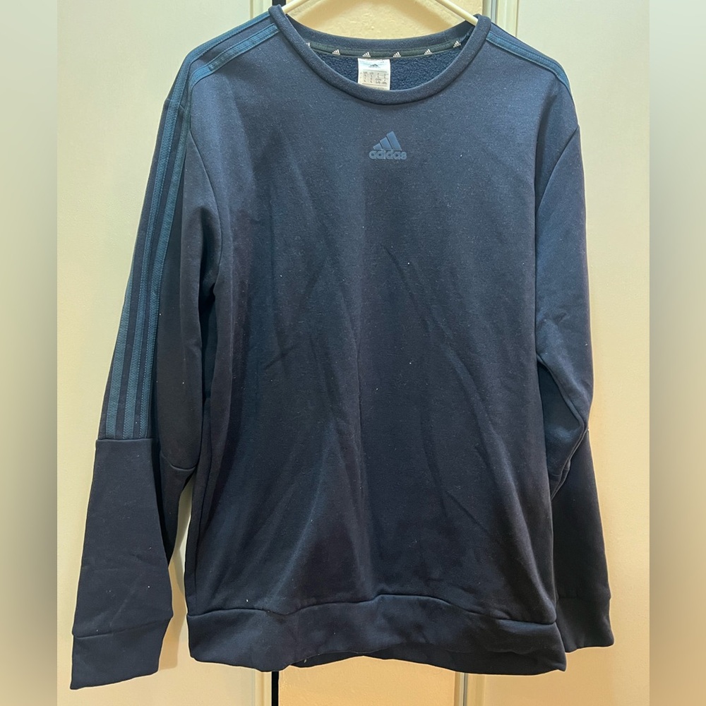 adidas Men's Long Sleeve 3 Stripe Fleece Crew Sweatshirt Pullover